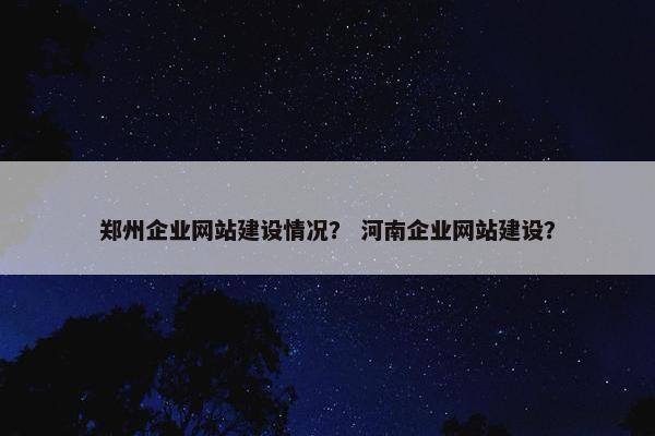 郑州企业网站建设情况？ 河南企业网站建设？