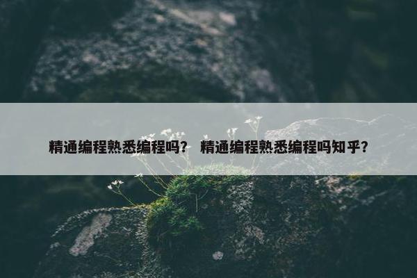 精通编程熟悉编程吗？ 精通编程熟悉编程吗知乎？