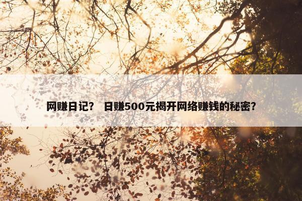 网赚日记？ 日赚500元揭开网络赚钱的秘密？