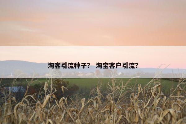 淘客引流种子？ 淘宝客户引流？