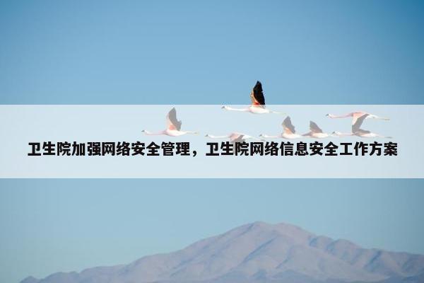 卫生院加强网络安全管理，卫生院网络信息安全工作方案