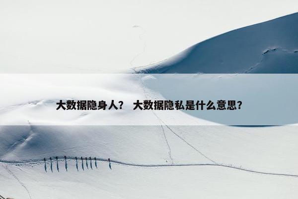 大数据隐身人？ 大数据隐私是什么意思？