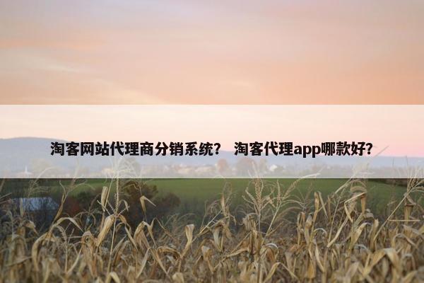 淘客网站代理商分销系统？ 淘客代理app哪款好？