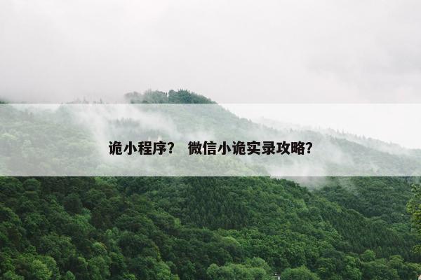 诡小程序？ 微信小诡实录攻略？